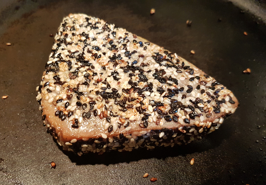 Sesame-Crusted Tuna in pan